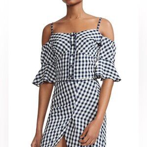 Maje Lapri Gingham Cropped Off Shoulder Top in Checkered black + white size 1 SP
